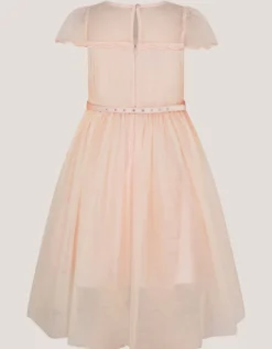 Gracia Embroidered Yoke Tulle Dress Pink