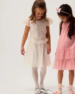 Gracie Pearl Embellished Skirt White