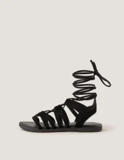 Greta Suede Gladiator Sandals Black