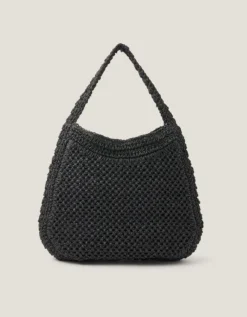 Hari Scoop Raffia Shoulder Bag Black