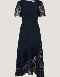 Harper Square Neck Lace Midi Dress Blue