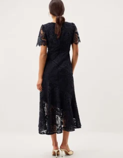 Harper Square Neck Lace Midi Dress Blue
