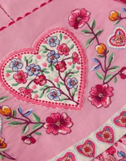Heart Embroidered Floral Print Dress Pink