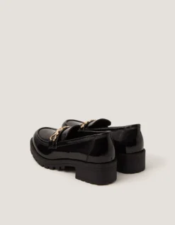 Heart Patent Loafer School Shoes Black