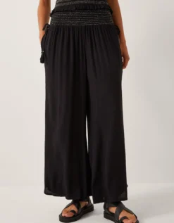 Heidi Shirred Wide Leg Trousers Black