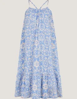 Ikat Print Strappy Dress Blue