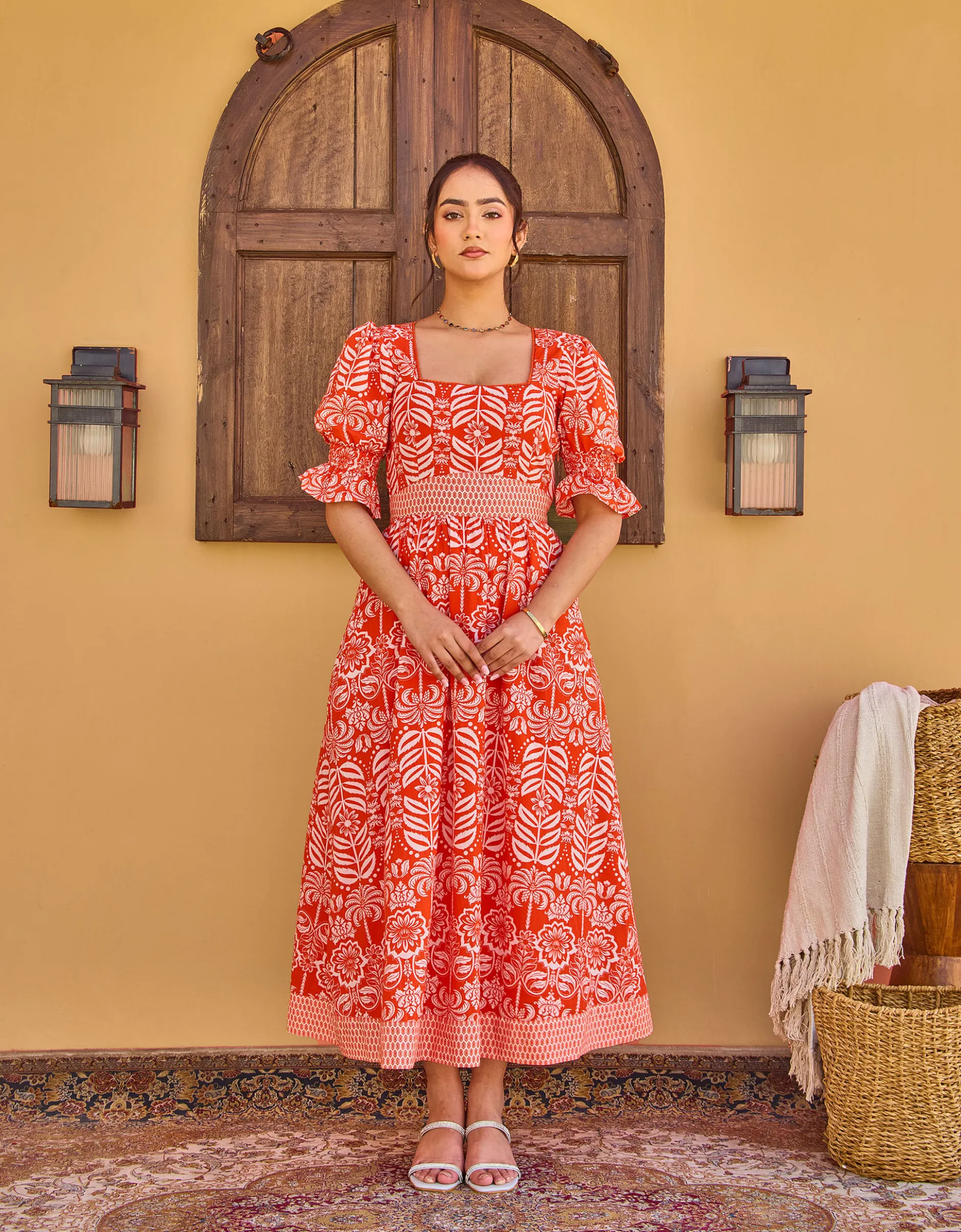 India & Mills Katie Tropic Midi Dress Red