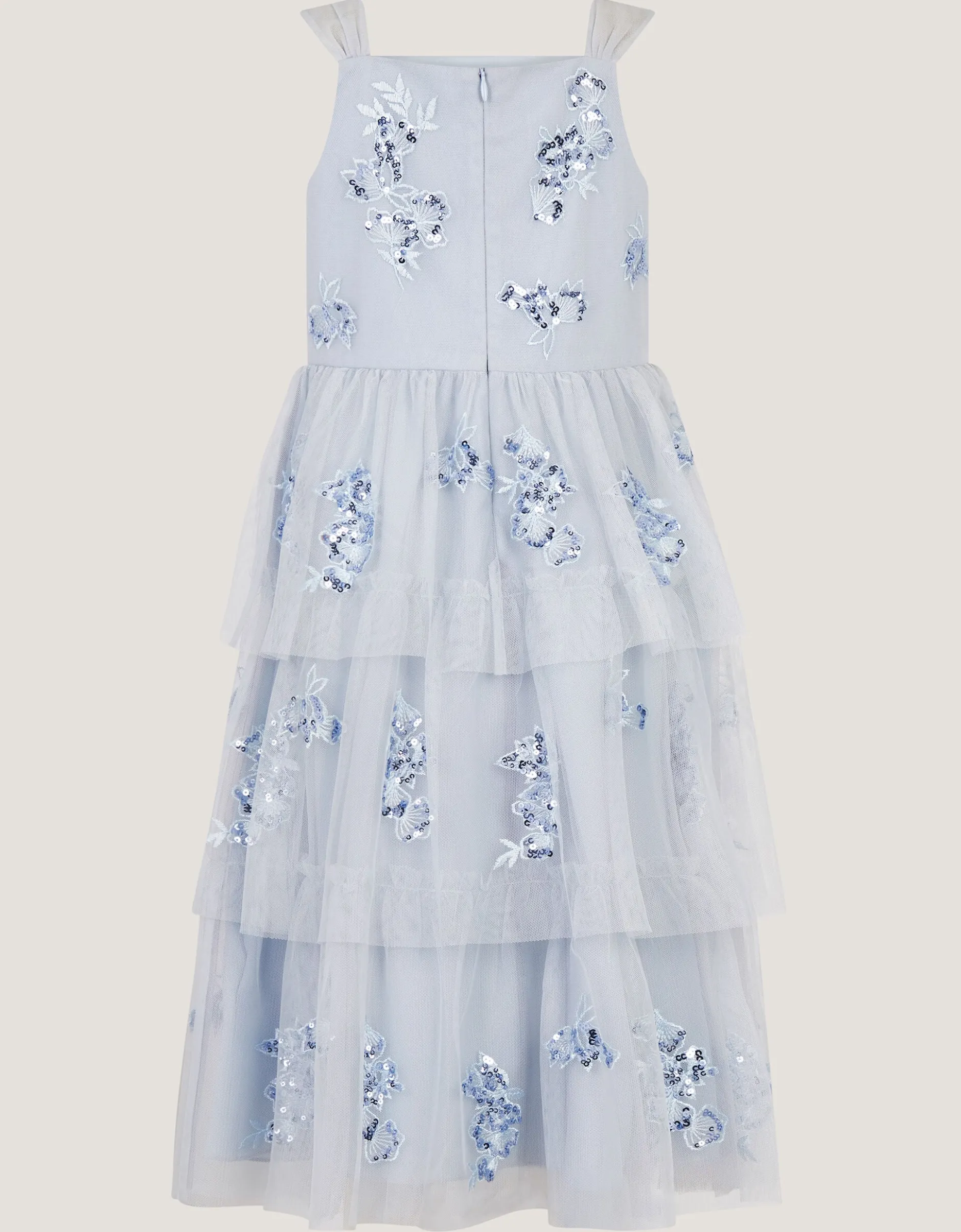 Ingrid Floral Sequin Tiered Party Dress Blue