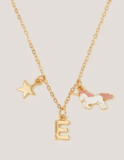 Initial Unicorn Charm Necklace Pink