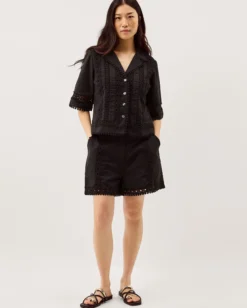 Irina Lace Trim Shirt Black