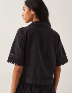 Irina Short Sleeve Lace Shirt Black