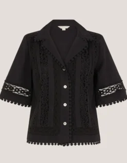 Irina Short Sleeve Lace Shirt Black