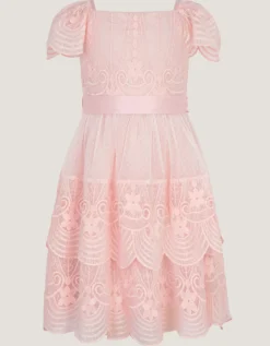Isabel Lace Scallop Tiered Party Dress Pink