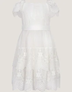Isabel Lace Scallop Tiered Party Dress Ivory