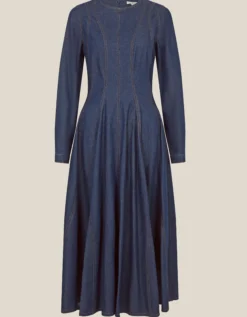 Isadora Seamed Denim Midi Dress Blue