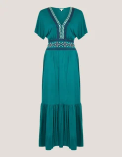 Jacqui Embroidered Jersey Midi Dress Teal