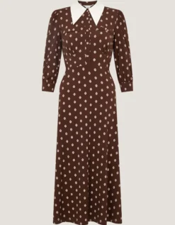 Janey Print Jersey Midi Dress Brown