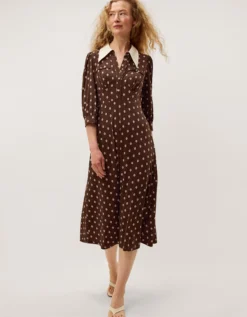 Janey Print Jersey Midi Dress Brown