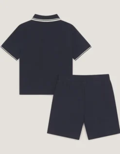 Jersey Polo Shirt & Shorts Set Blue