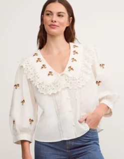 Jess Embroidered Broderie Shirt White