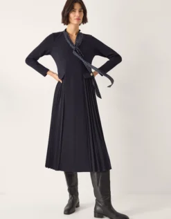 Jessie Jersey Pleat Midi Dress & Scarf Blue
