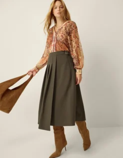 Jillian Kilt Midi Skirt Green