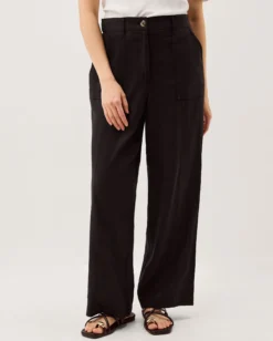 Jolie Straight Linen Blend Trousers Black