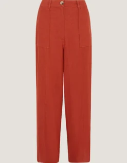 Jolie Straight Linen Blend Trousers Orange