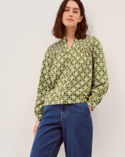 Kalani Geometric Jersey Blouse Green