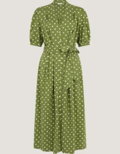 Kasey Polka Dot Jersey Midi Dress Green