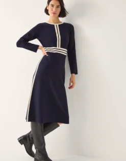 Keli Contrast Stripe Knit Midi Dress Blue