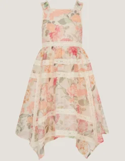 Kelis Floral Lace Hanky Hem Dress Pink