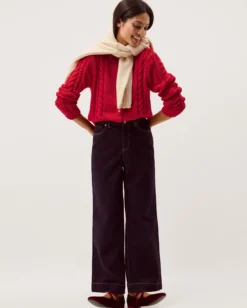 Kelly Flower Button Cable Knit Cardigan Red