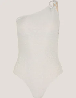 Kimi Glitter One-Shoulder Swimsuit Silver