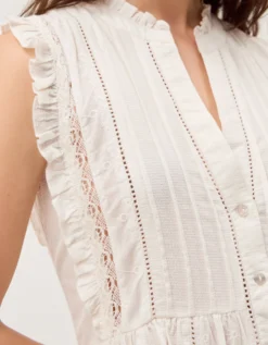 Lacy Sleeveless Handkerchief Midi Dress Ivory