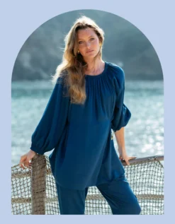La Galeria Elefante Buddha Balloon Sleeve Top Blue
