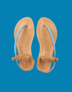 Laidback London Sage Beaded Leather Sandals Blue