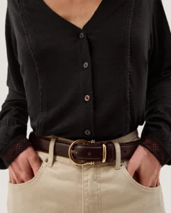 Laney Lace Linen Blend Top Black