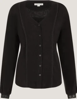 Laney Lace Linen Blend Top Black
