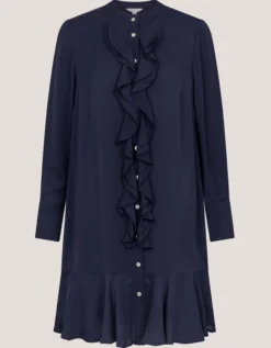 Lara Long Sleeve Frill Dress Blue