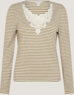 Lauren Lace Stripe Jersey Top Ivory