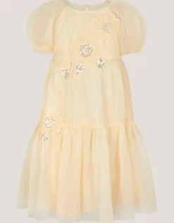 Leila Floral Embellished Party Dress Yellow