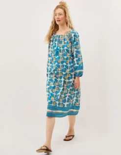 Leila Print Midi Beach Dress Teal