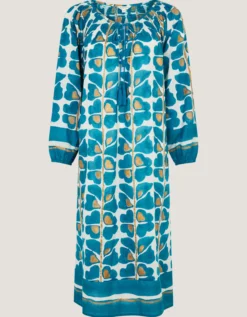 Leila Print Midi Beach Dress Teal