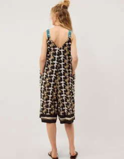 Leila Woodblock Print Culotte Jumpsuit Black