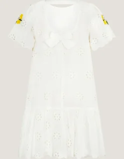 Lemon Embroidered Broderie Dress White