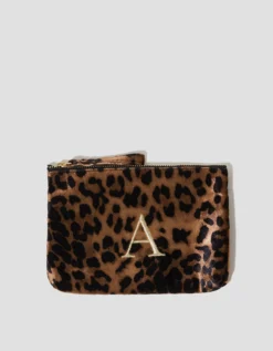 Leopard Print Velvet Initial Purse Brown