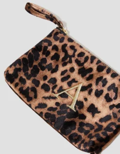 Leopard Print Velvet Initial Purse Brown