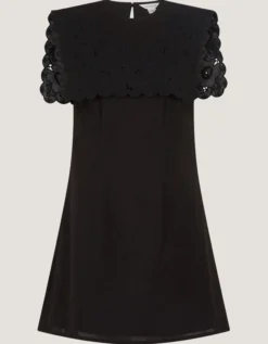 Lexi Embroidered Bib Mini Dress Black