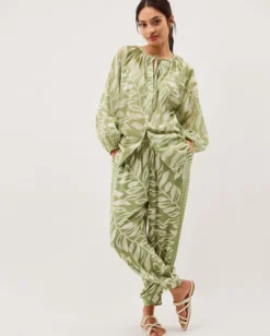 Lillie Leaf Print Blouse Green